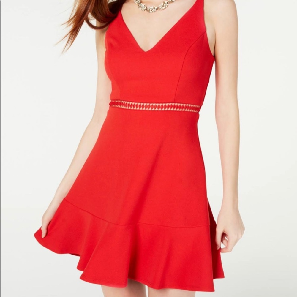 Red Skater Dress Cocktail Holiday Party Mini Dress SPEECHLESS Spaghetti Strap XS
